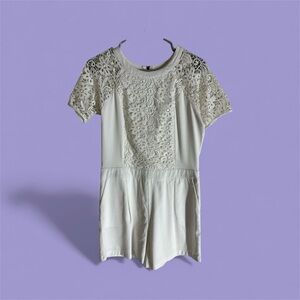 White Lace Short Sleeve Romper